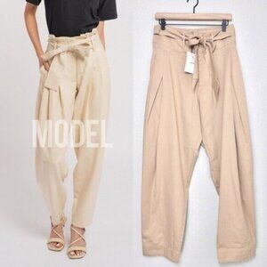 NWT Divine Heritage High Waisted Paperbag Tapered Pant S Khaki Belted REVOLVE